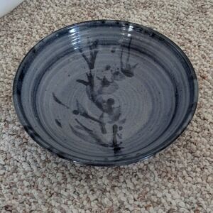 Studio Art Handmade‎ Pottery Bowl Signed Ceramic Shallow Blue Glazed 9.5" Dia